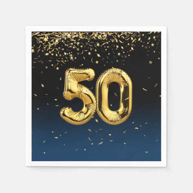 50. Goldballons und Confetti Napkins Serviette (Vorderseite)