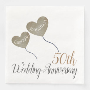 50. Golden Wedding Anniversary Ballon Serviette