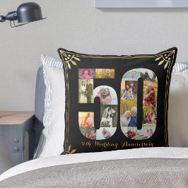 50. Golden Wedding Anniversary Black & Gold Foto Kissen
