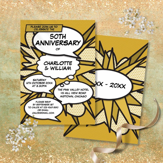 50. Golden Wedding Anniversary Comic Book Pop Einladung (50th Golden Wedding Anniversary Comic Book Pop Invitation)