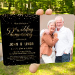 50. Golden Wedding Anniversary Foto Party Einladun Einladung<br><div class="desc">Diese elegante und festliche 4, 5" x 6, 25" 50., fünfzigste, Goldene Hochzeit Jubiläum-Party Einladung enthält Gold (simulierte Folie) Konfetti mit den Worten "50. Hochzeitstag" zeigt in einem goldenen Drehbuch-Schriftart. Es gibt einen eigenen Foto-Bereich für Ihre Ehrengast. Der Hintergrund ist schwarz, kann aber in eine beliebige Farbe geändert werden. Die...</div>