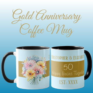 50. goldene Hochzeit Blumen Namen blau Tasse
