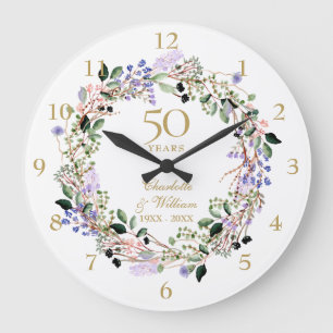 50. goldene Hochzeit Floral Große Wanduhr