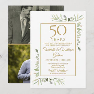 50. goldene Hochzeit Greenery 2 Foto Einladung