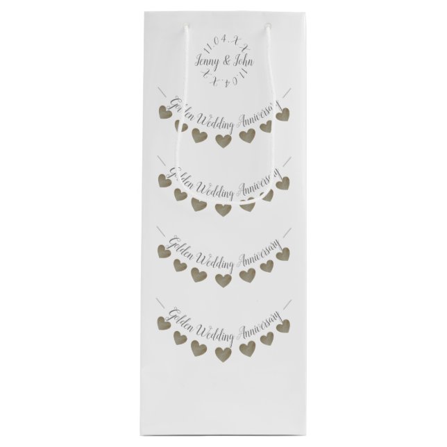 50. Goldene Hochzeit Jubiläum Geschenktüte Für Weinflaschen (Vorderseite)