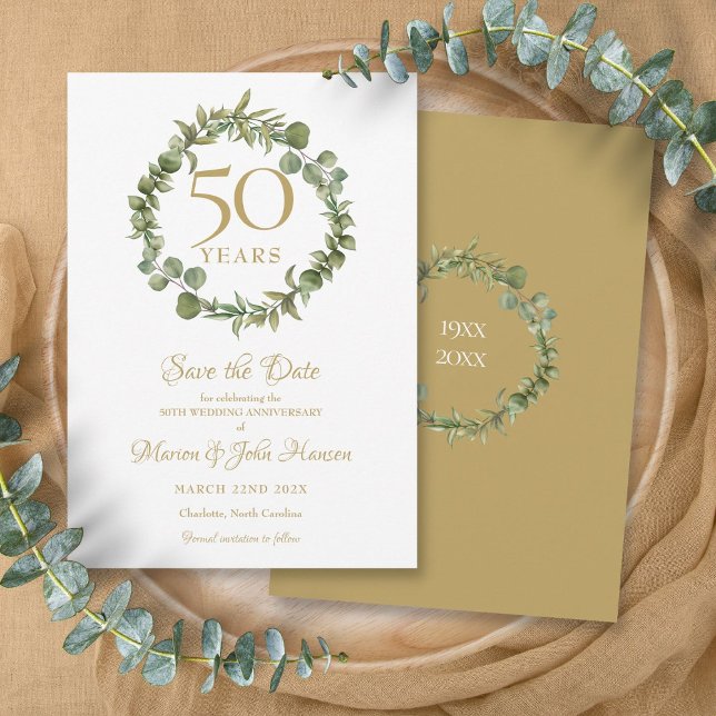 50. Goldene Hochzeit Jubiläum Grünfläche Save The Date (50th Golden Wedding Anniversary Greenery Garland Save The Date)