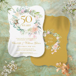 50. Goldene Hochzeit Jubiläum Wasserfarben Einladung<br><div class="desc">Dieses elegante botanische 50-jährige Hochzeitsjubiläum mit einer schicken Aquarellgarage personalisiert mit Jubiläumsinformationen in einer schönen Goldskripttypografie. Auf der Rückseite befindet sich eine passende Blumengarage,  in der Sie Ihr Jubiläum in elegantem goldenen Text auf goldenem Hintergrund gestalten können. Entwickelt von Thisisnotme©</div>