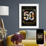 50. Goldene Hochzeit Personalisierte FotoCollage Poster<br><div class="desc">Personalisiertes 50. Goldenes Hochzeitsgeschenk für Eltern. Dieses schwarz-goldene Poster besticht durch eine zahlenmäßige 50-förmige Foto-Collage mit einem eleganten Deko-Rahmen und verzierter Schriftzeichen. Die Vorlage ist für Sie bereit, um Ihre Namen, den eigenen Text und das Hochzeitsdatum hinzuzufügen. Die Foto-Collage enthält Platz-, Landschafts- und Porträtbilder, um Ihnen viele Möglichkeiten zur Platzierung...</div>