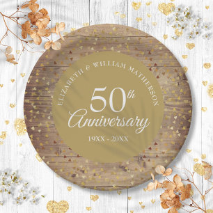 50. goldene Hochzeit Rustikale Konfetti Pappteller