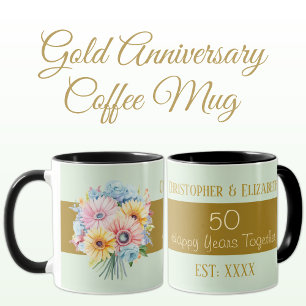 50. goldene Hochzeitsjubiläumsblumen Namen grün Tasse