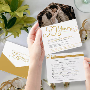 50. goldene Hochzeitstag-Essen Rückantwort Foto All In One Einladung