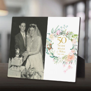 50. goldene Hochzeitstag Foto Florale Rosen Fotoplatte