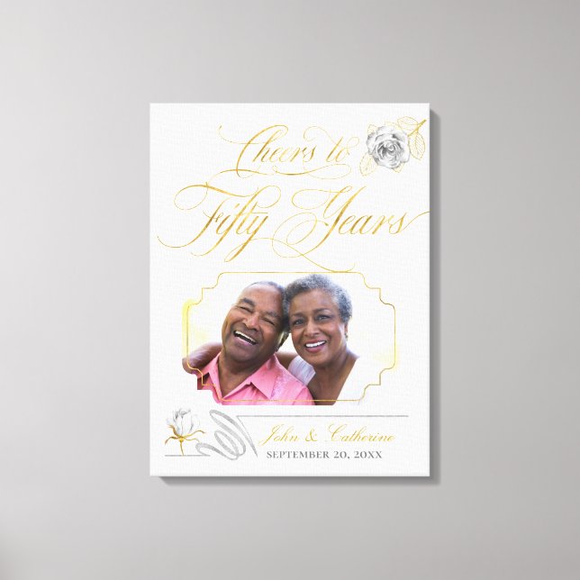 50. Goldene Hochzeitstag Foto Gold Rose Leinwanddruck (Vorderseite)