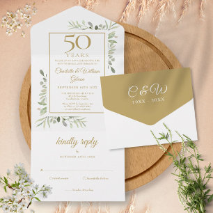 50. goldene Hochzeitstag Grüne Monogramm  All In One Einladung