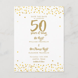 50. goldene Hochzeitstag Mr Mrs Right Save-the-Dat Ankündigungspostkarte