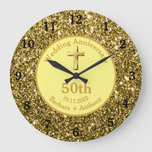 50. goldene Hochzeitstag religiöse goldene Lar Große Wanduhr