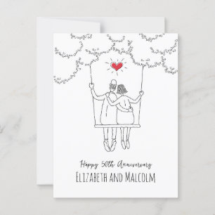 50. Goldene Hochzeitstag Rotes Herz Swing Postkarte