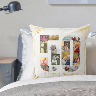 50. goldene Hochzeitstag Weiß & Gold Foto Kissen
