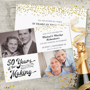 50. goldene Jubiläums Then & Now Fotos Konfetti Einladung