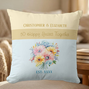 50. goldene Jubiläumsblumen blau Kissen