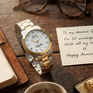 50. goldene Jubiläumsuhr mit elegantem Monogramm Armbanduhr