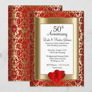 50. goldene und rote Hochzeitsjubiläum   DIY Text Einladung
