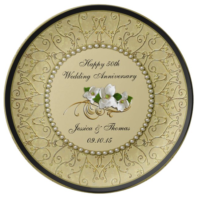 50. Goldener Hochzeitstag-dekorative Platte Teller (Vorderseite)
