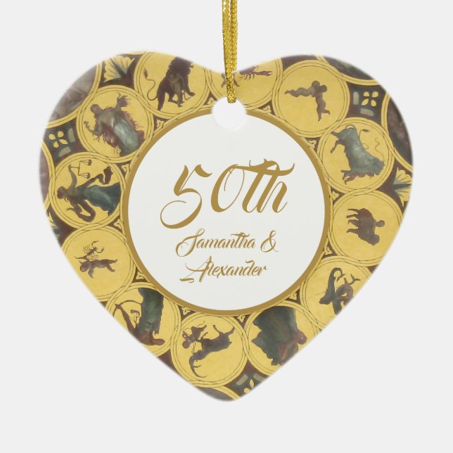 50. Goldener Hochzeitstag Keramik Ornament (Vorne)
