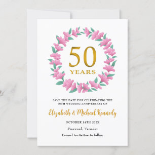 50. goldener Jahrestag Rosa Blumenkranz Save The Date