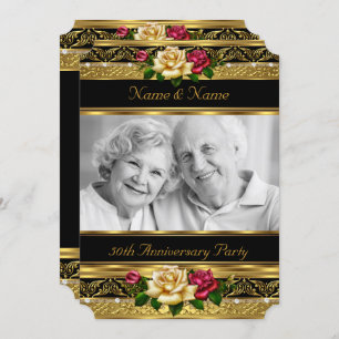 50. Goldenes Foto Hochzeit Jubiläum Party Rose Einladung
