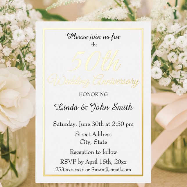 50. Goldenes Hochzeitstag Einfach Folieneinladung (In Situ Flowers)