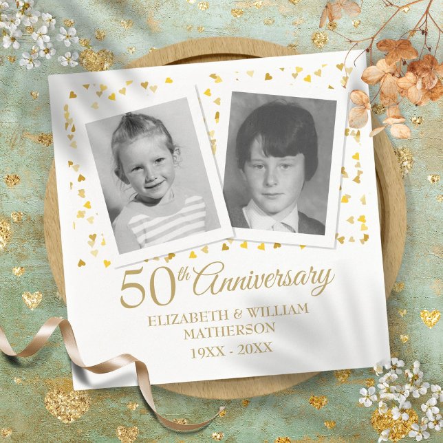 50. Goldenes Hochzeitstag Foto der Kindheit Serviette (50th Golden Wedding Anniversary Childhood Photos Napkins)