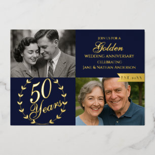50. Goldenes Hochzeitstag Foto der Marine Folieneinladung