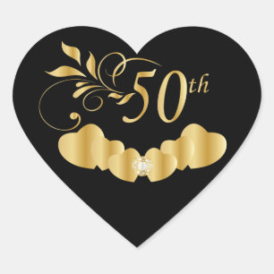 *50. Goldenes Hochzeitstag Herz-Aufkleber