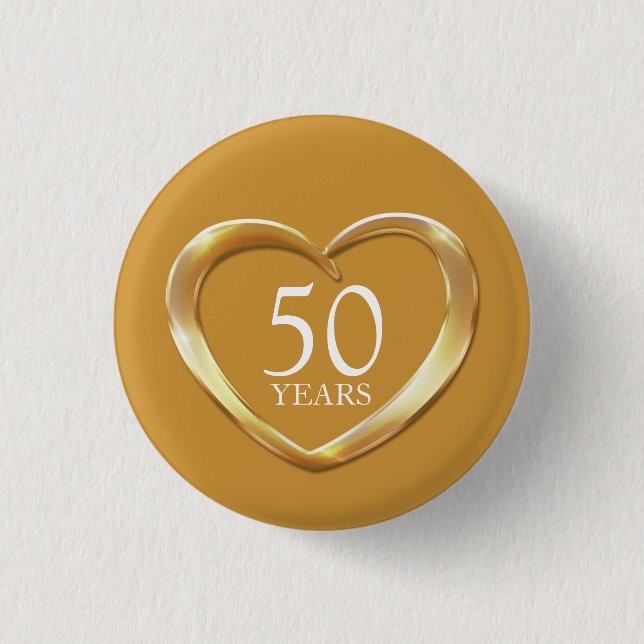 50. goldenes Hochzeitstag Herzknopf Abzeichen Button (Vorderseite)