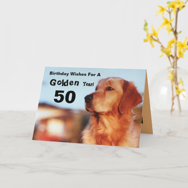 50. Goldenes Jahr Geburtstag Goldener Retriever Karte (Gelbe Blume)