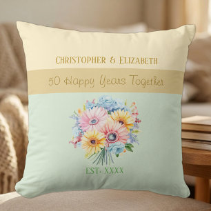 50. goldenes Jubiläum Blumen grün Kissen