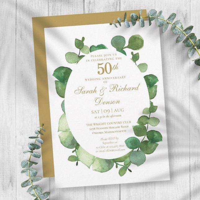 50. Goldenes Jubiläum Eukalyptus Boho Greenery Einladung (Von Creator hochgeladen)