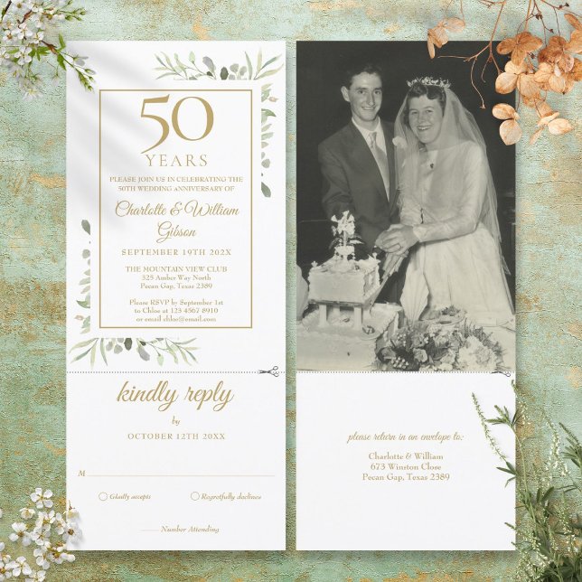 50. Goldenes Jubiläum Hochzeit Foto Foliage UAWG Einladung (50th Golden Anniversary Wedding Photo Foliage RSVP Invitation)