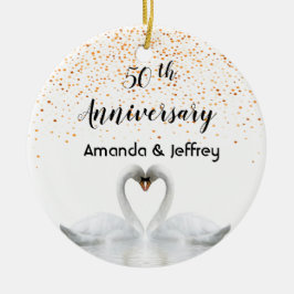 50. Goldhochzeit-Jubiläum Weiße Schwäne Keramik Ornament