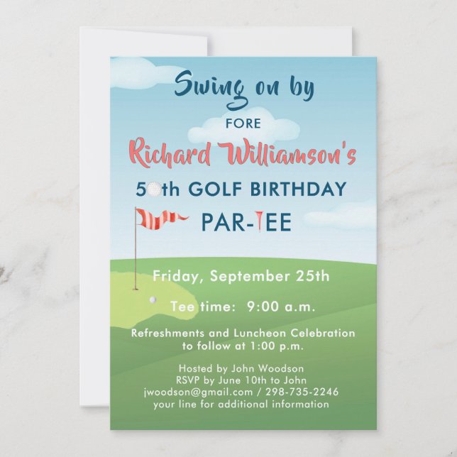 50. GOLFBURTSTAGE MIT T-SHIRT-ZEIT EINLADUNG (Vorderseite)