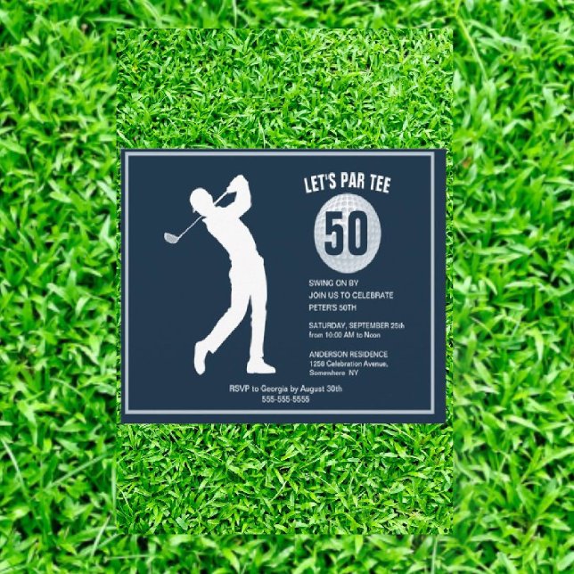 50. Golfer Navy Mann Geburtstag Einladung (Swing into Joy: Tee-rific Gifts for Dad!)