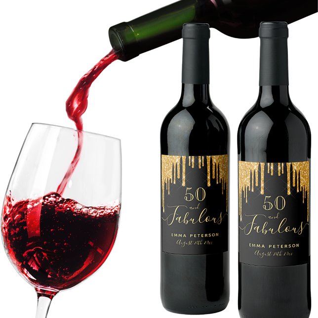 50 großartiger Glitzer zum Geburtstag Weinetikett (Von Creator hochgeladen)