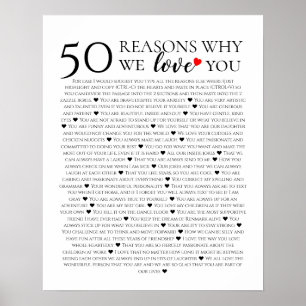 50 Gründe, warum wir dich lieben 50. Geburtstagsge Poster