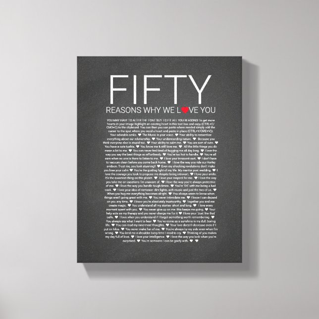50 Gründe, warum wir Sie Liebe Hochzeit gelobt Lie Leinwanddruck (Vorderseite)