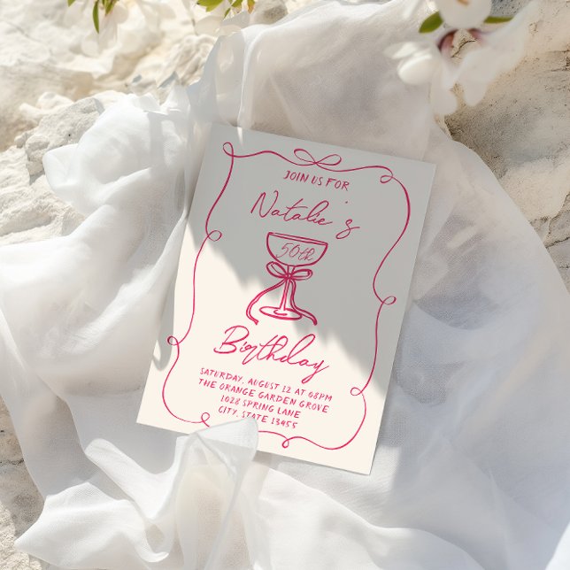 50. Hand gezeichnet Rosa Bow Martini Doddle Geburt Einladung (Von Creator hochgeladen)