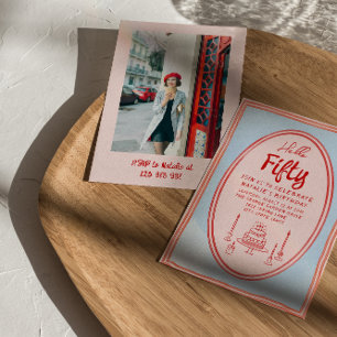 50. Handgestrichenes Foto Quirky Rahmen Rosa Gebur Einladung