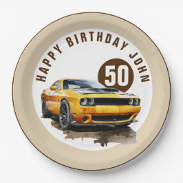 50. Happy Birthday Classic Muscle Car Pappteller