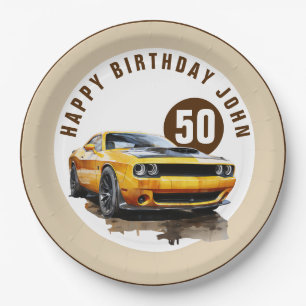 50. Happy Birthday Classic Muscle Car Pappteller