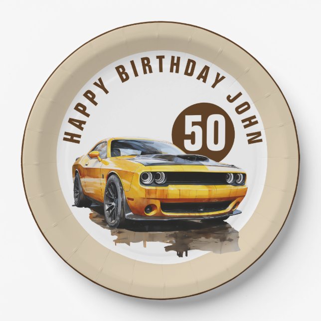 50. Happy Birthday Classic Muscle Car Pappteller (Vorderseite)